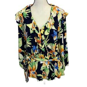 Lauren Ralph Lauren Soft Stretchy Floral V Neck Elastic Waist Top Size XL #1568